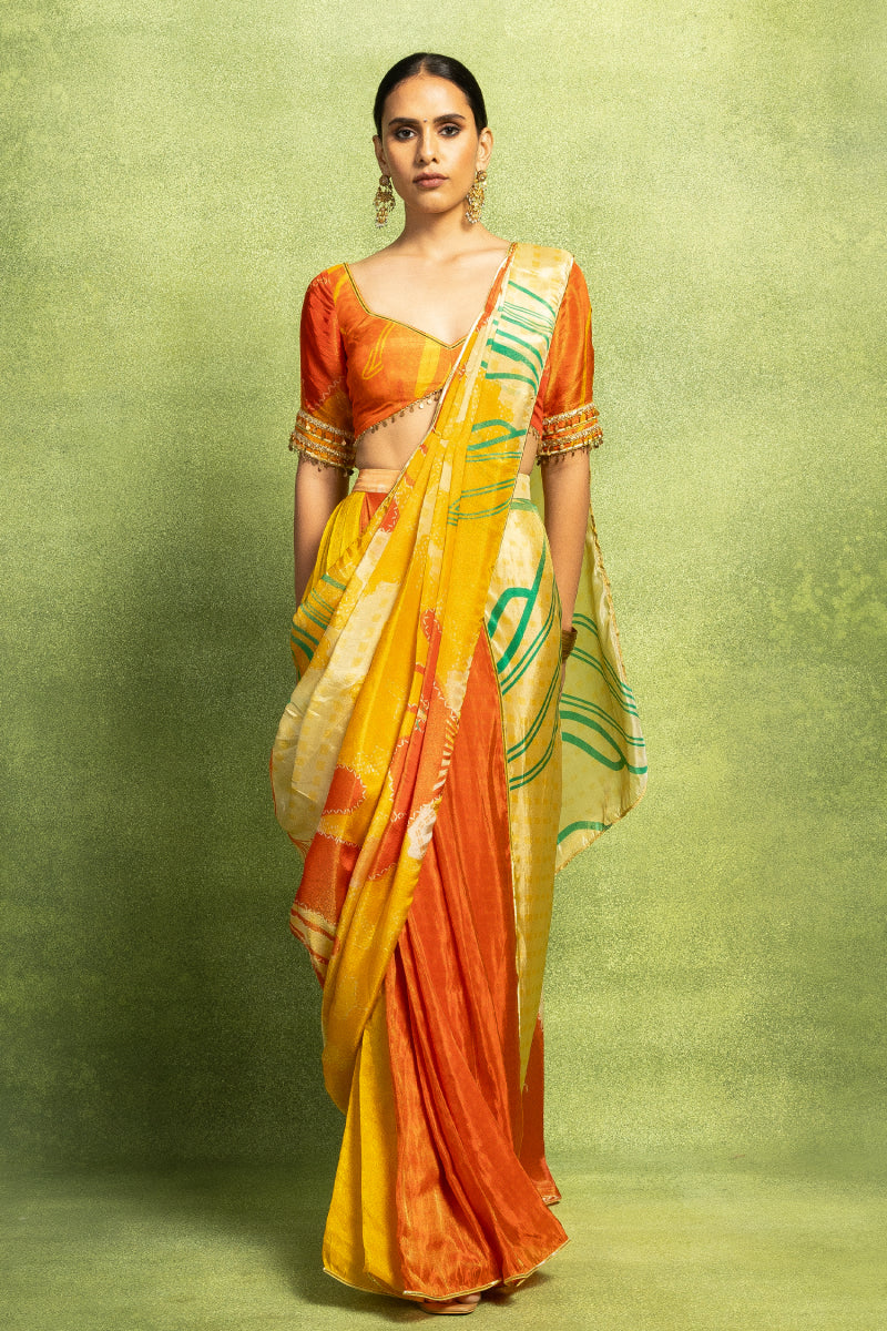 Orange Pre-Stitched Saree