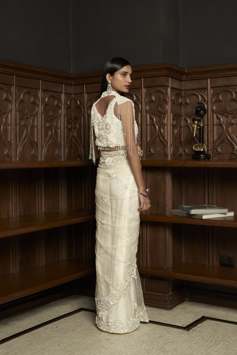 Ivory Cape-Saree Set