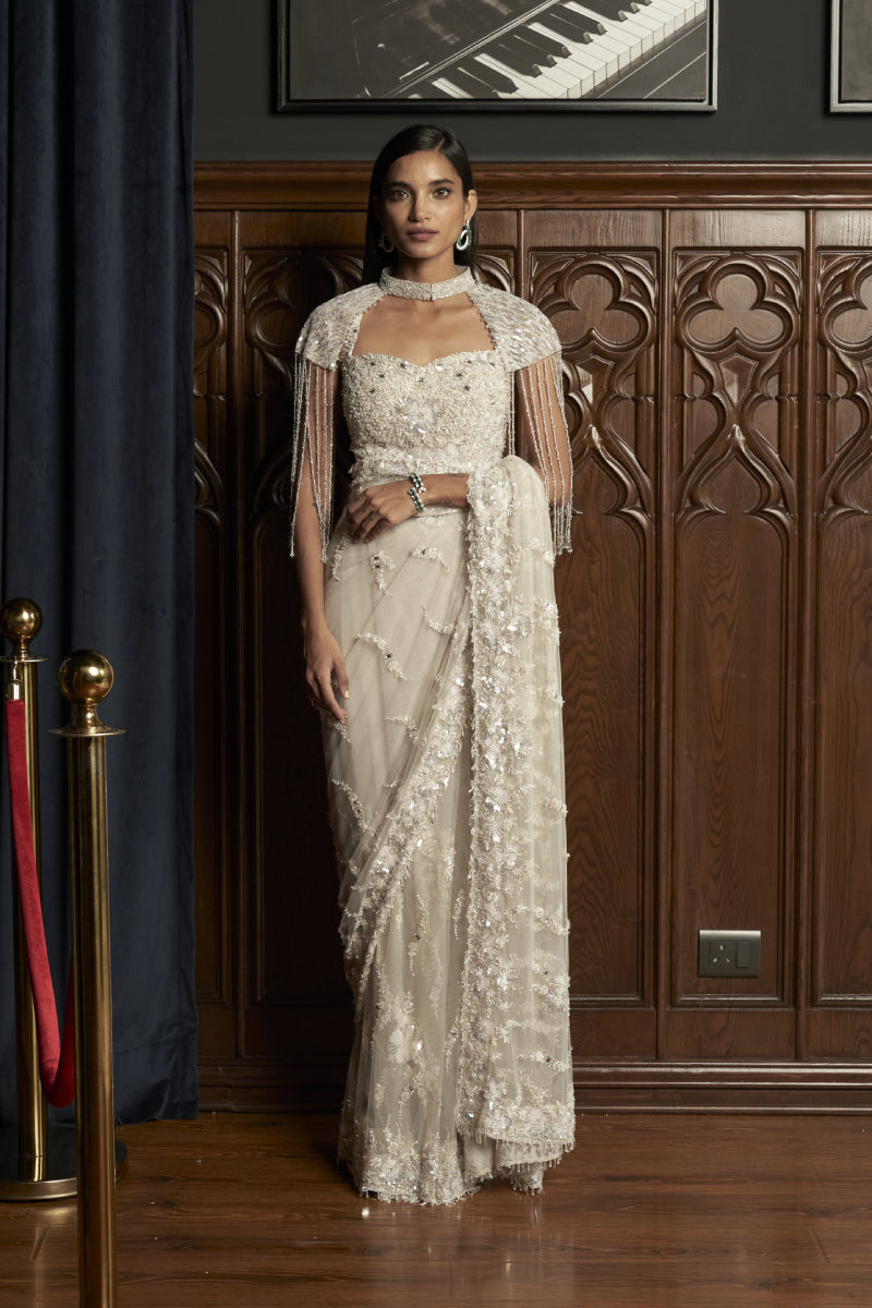 Grey Cape-Saree Set