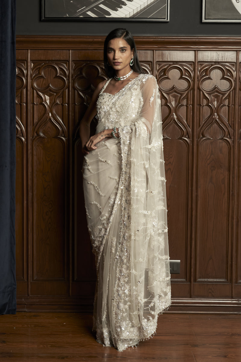 Grey Jacket-Saree Set
