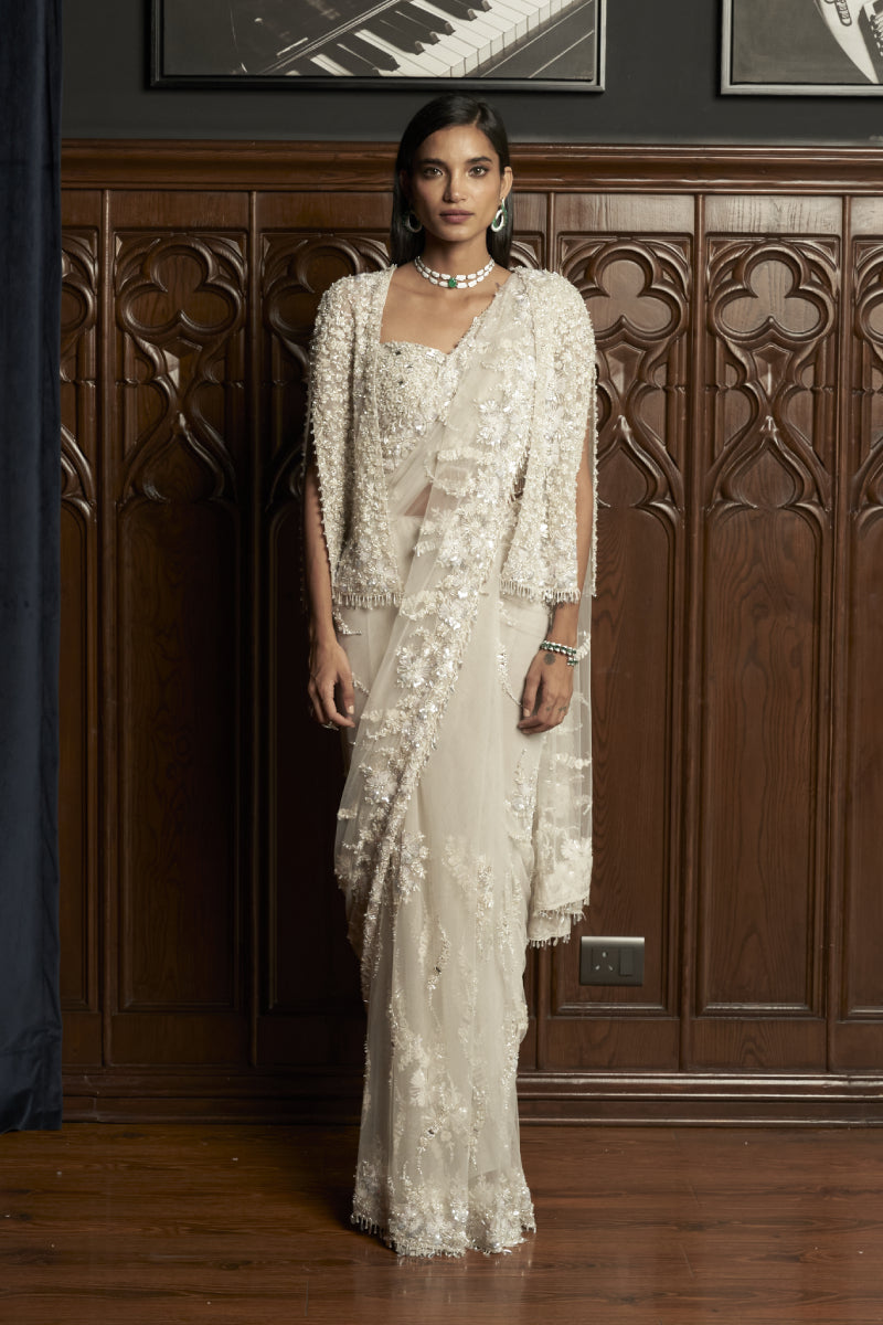 Grey Jacket-Saree Set