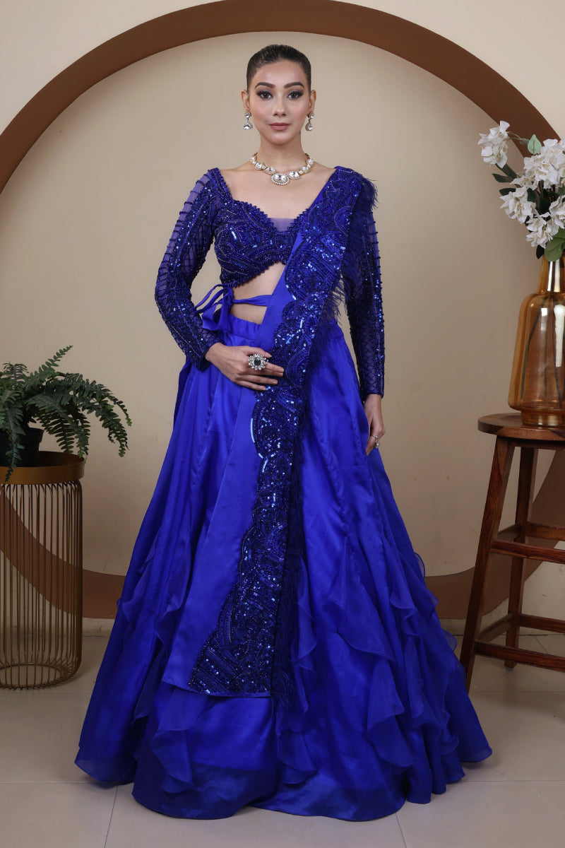 Blouse ,Drape Sash Dupatta, Skirtset