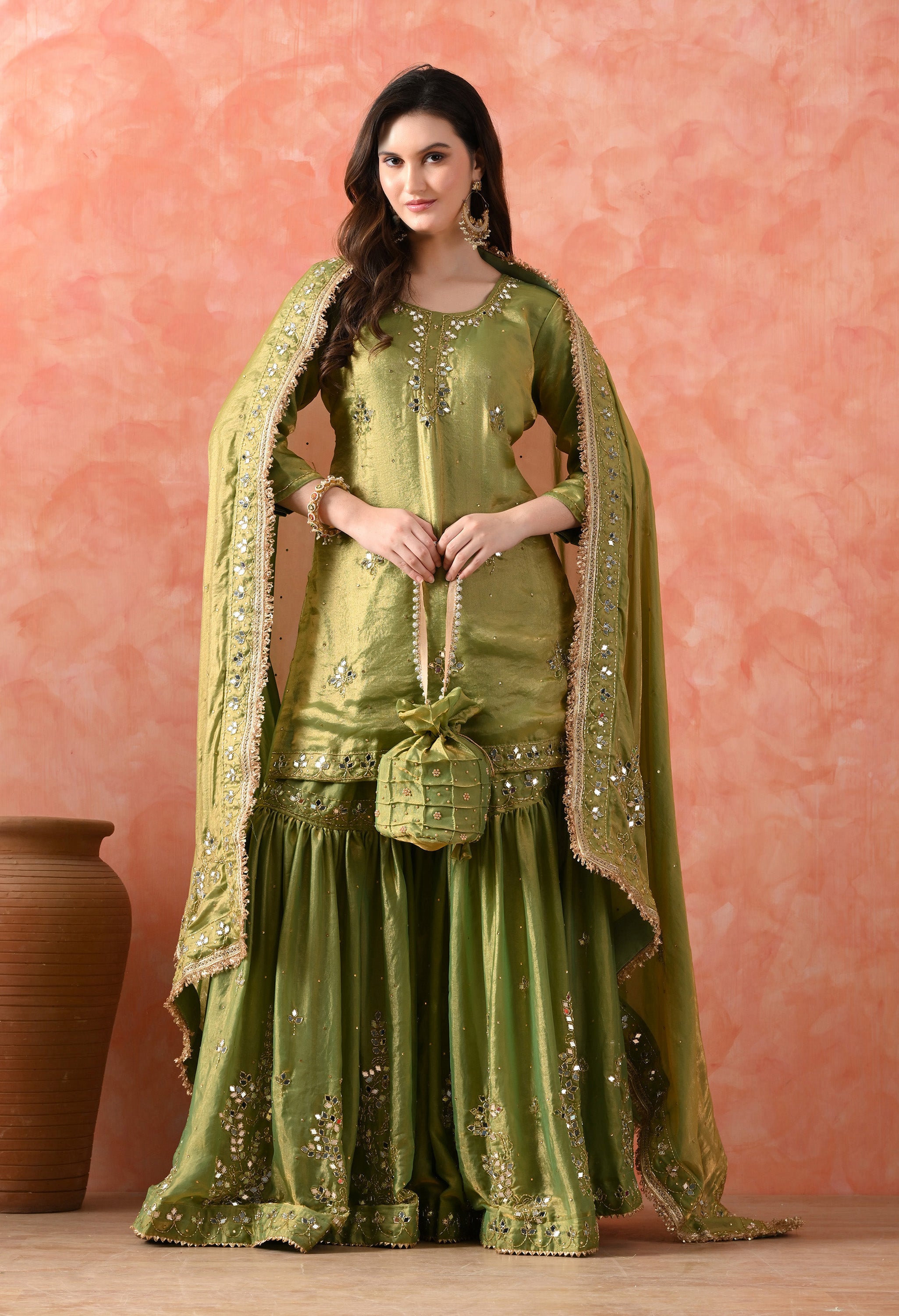 A Festive Green Gharara Set