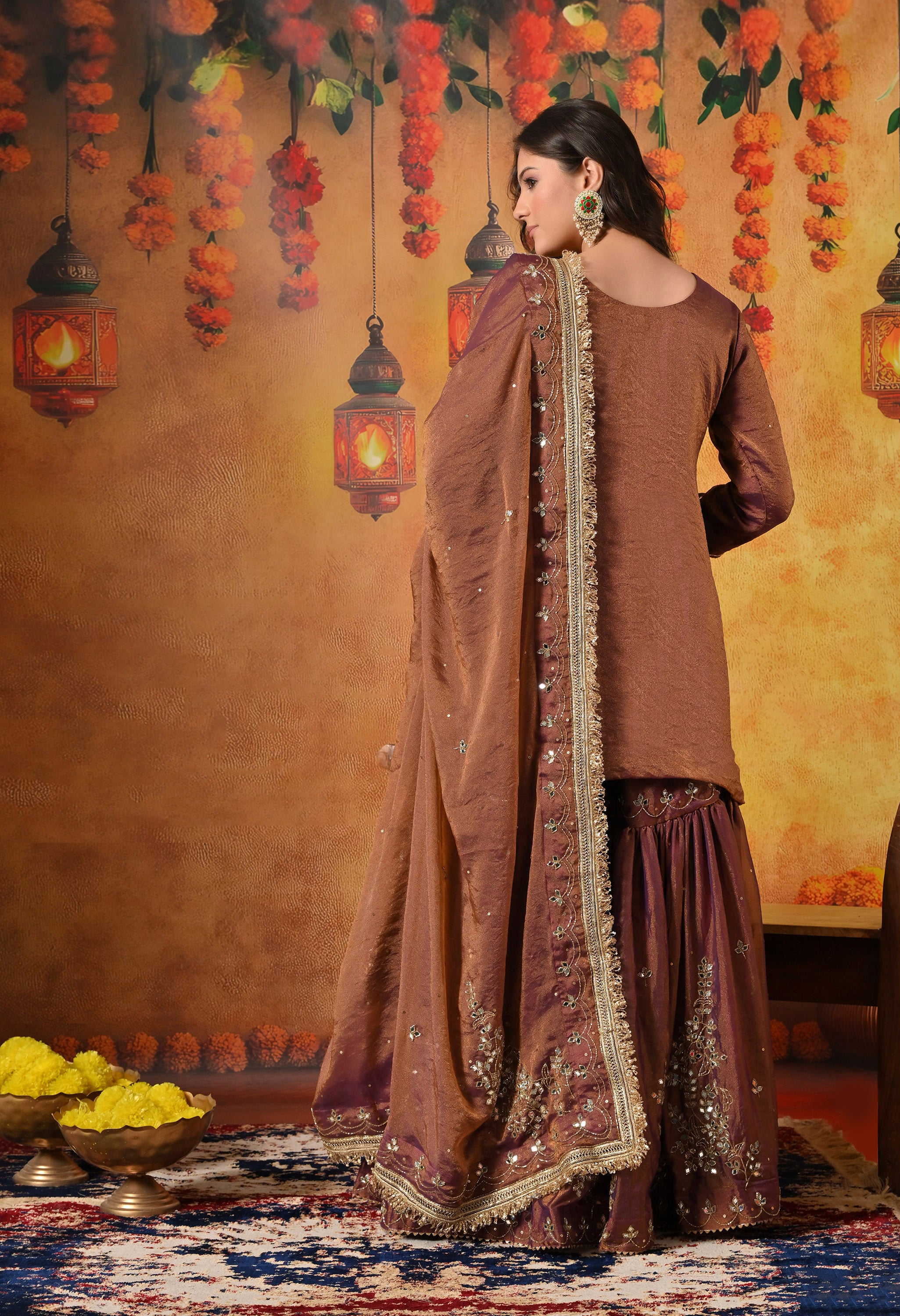 Purple Golden Gharara Set
