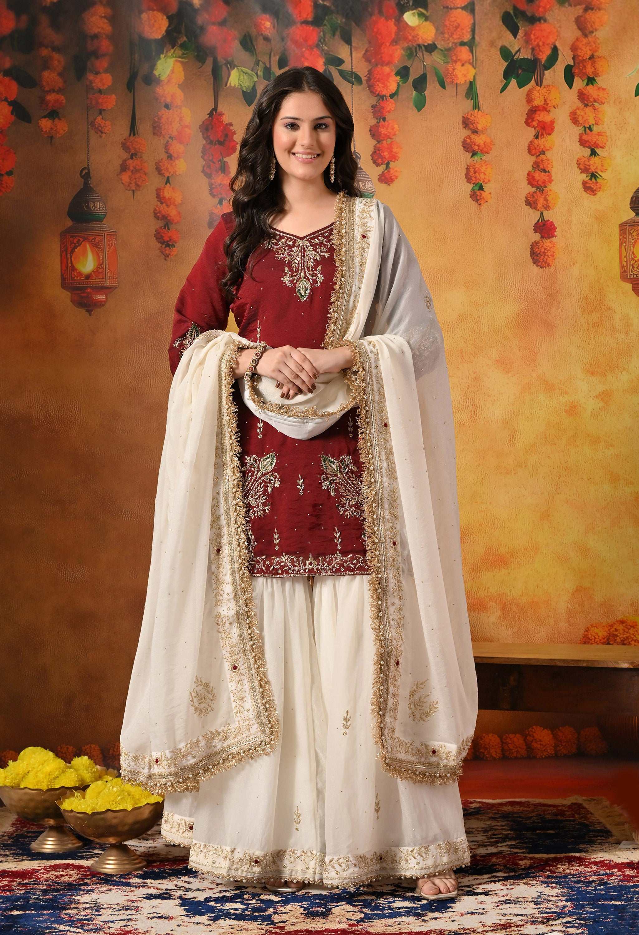 Maroon Gharara Set