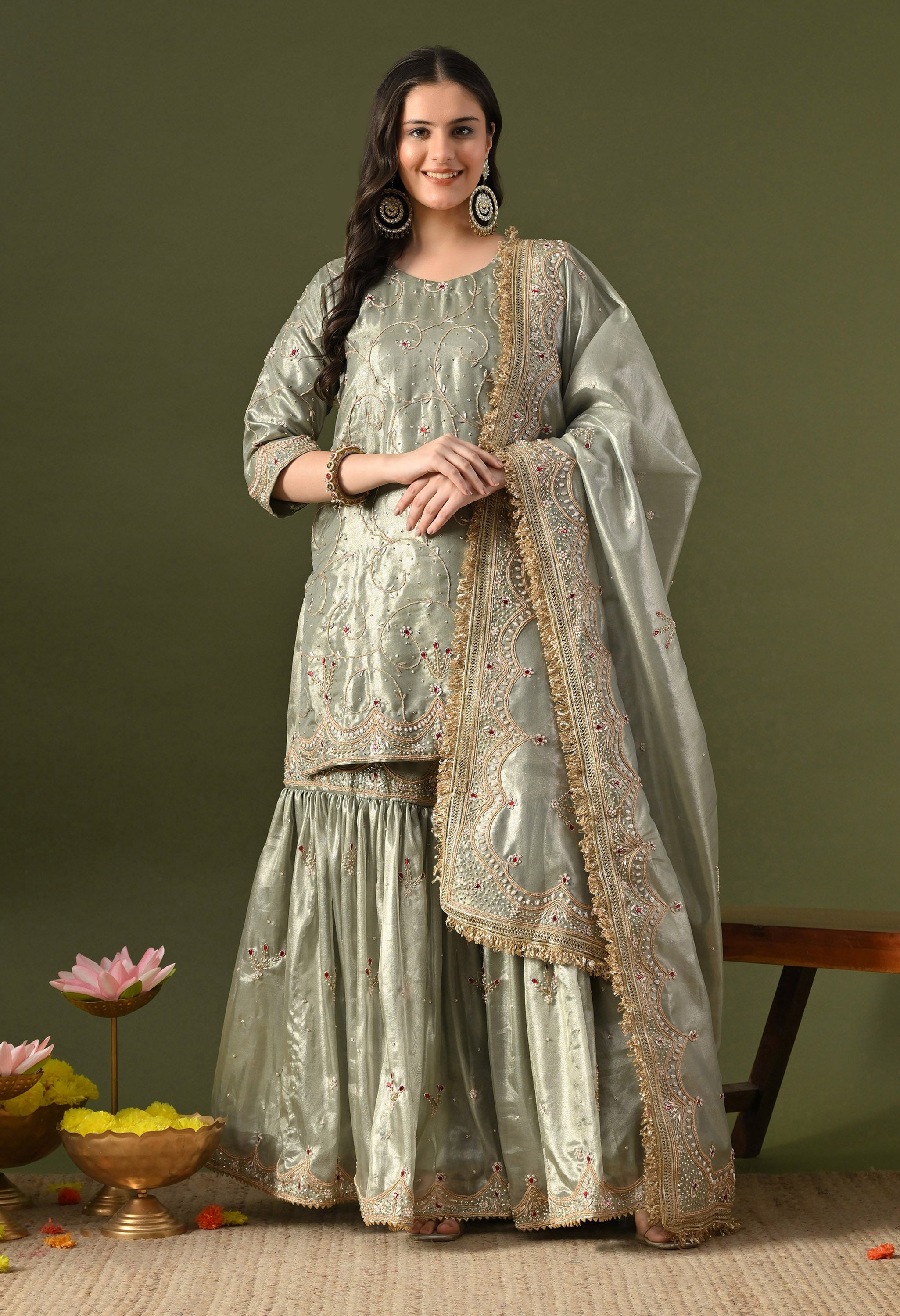Green Gharara Set