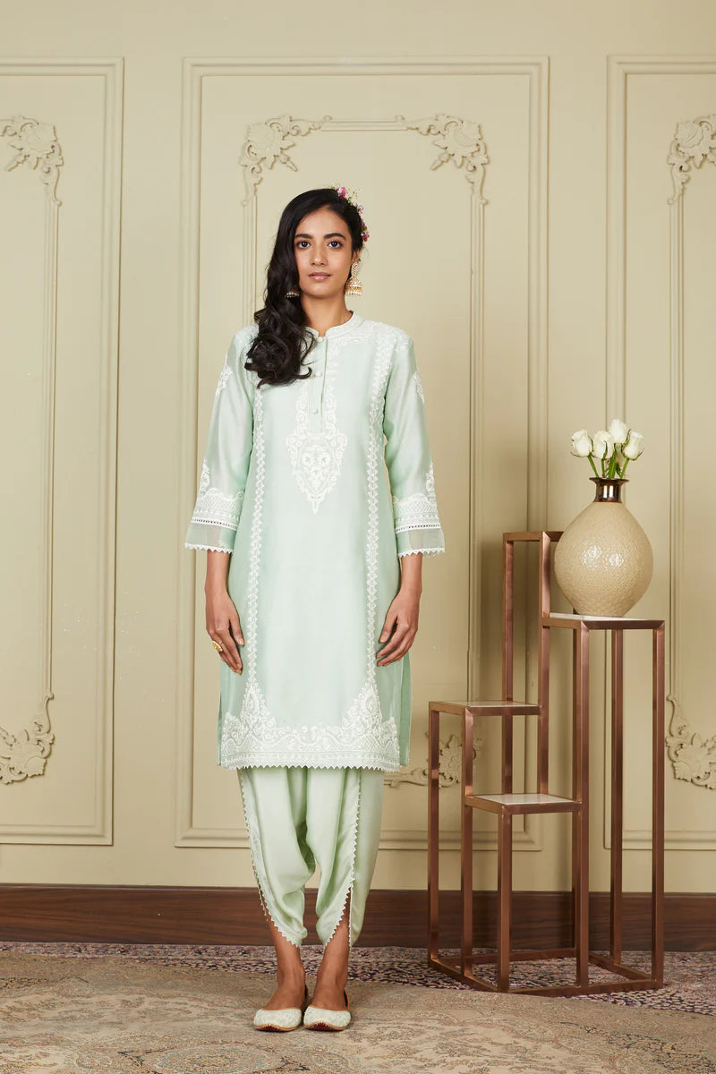 Ayanna Frosty Green Short Kurta With Dhoti