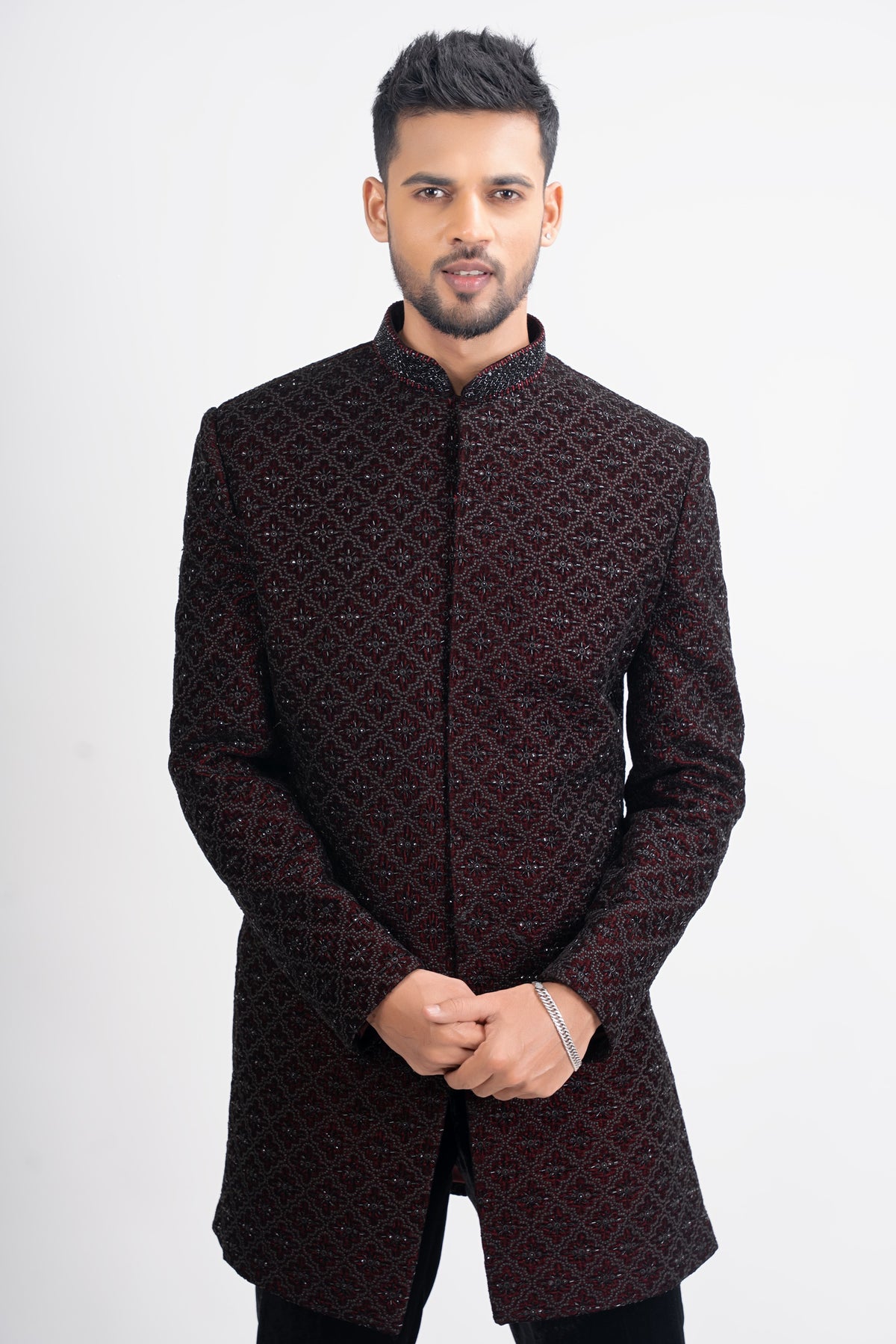 Blue Embroidered Silk Indo Western Set
