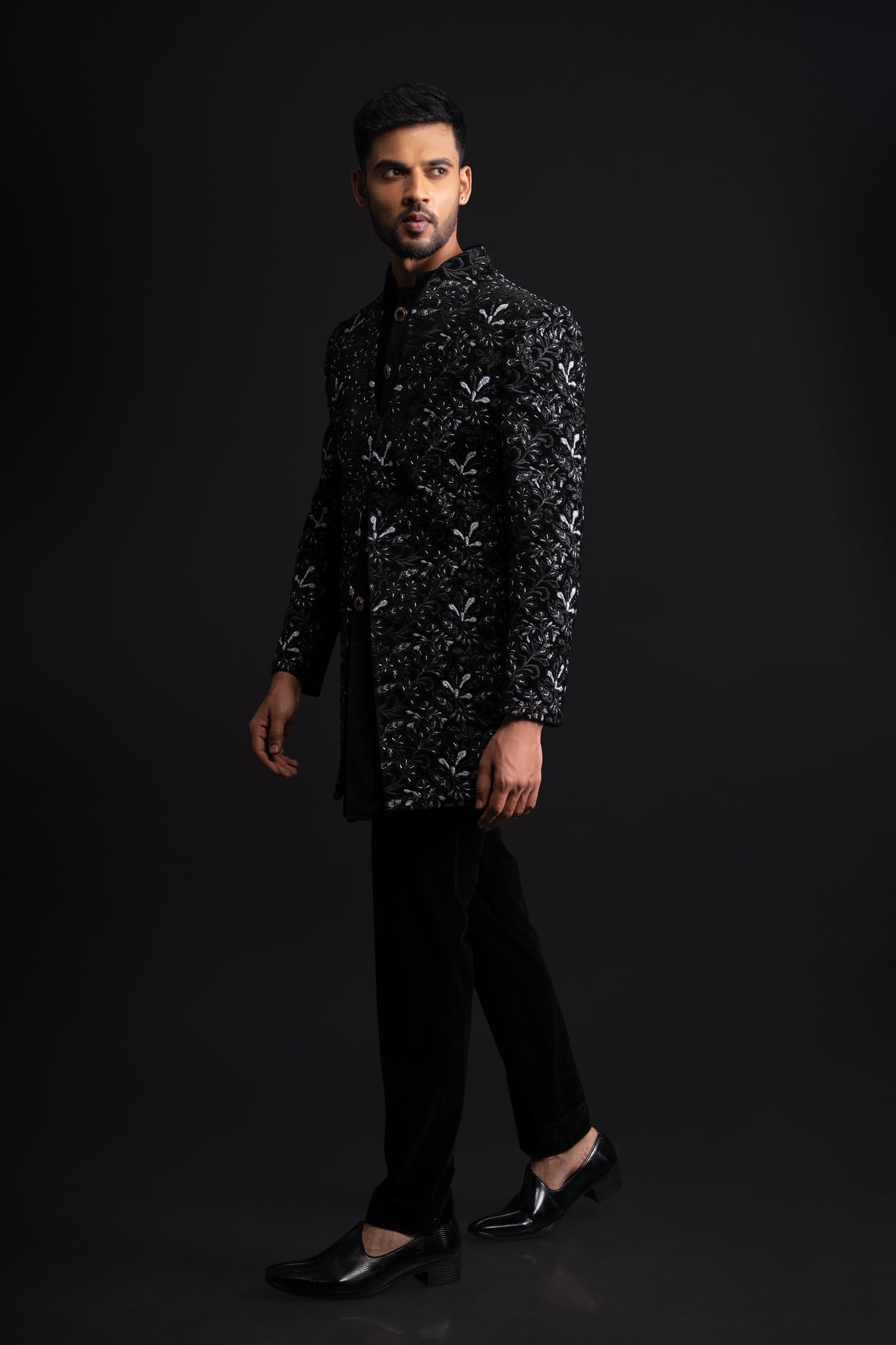 Black Velvet Embroidered Indowestern