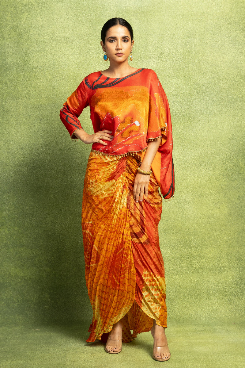 Overlap Drape Top & Skirt Set