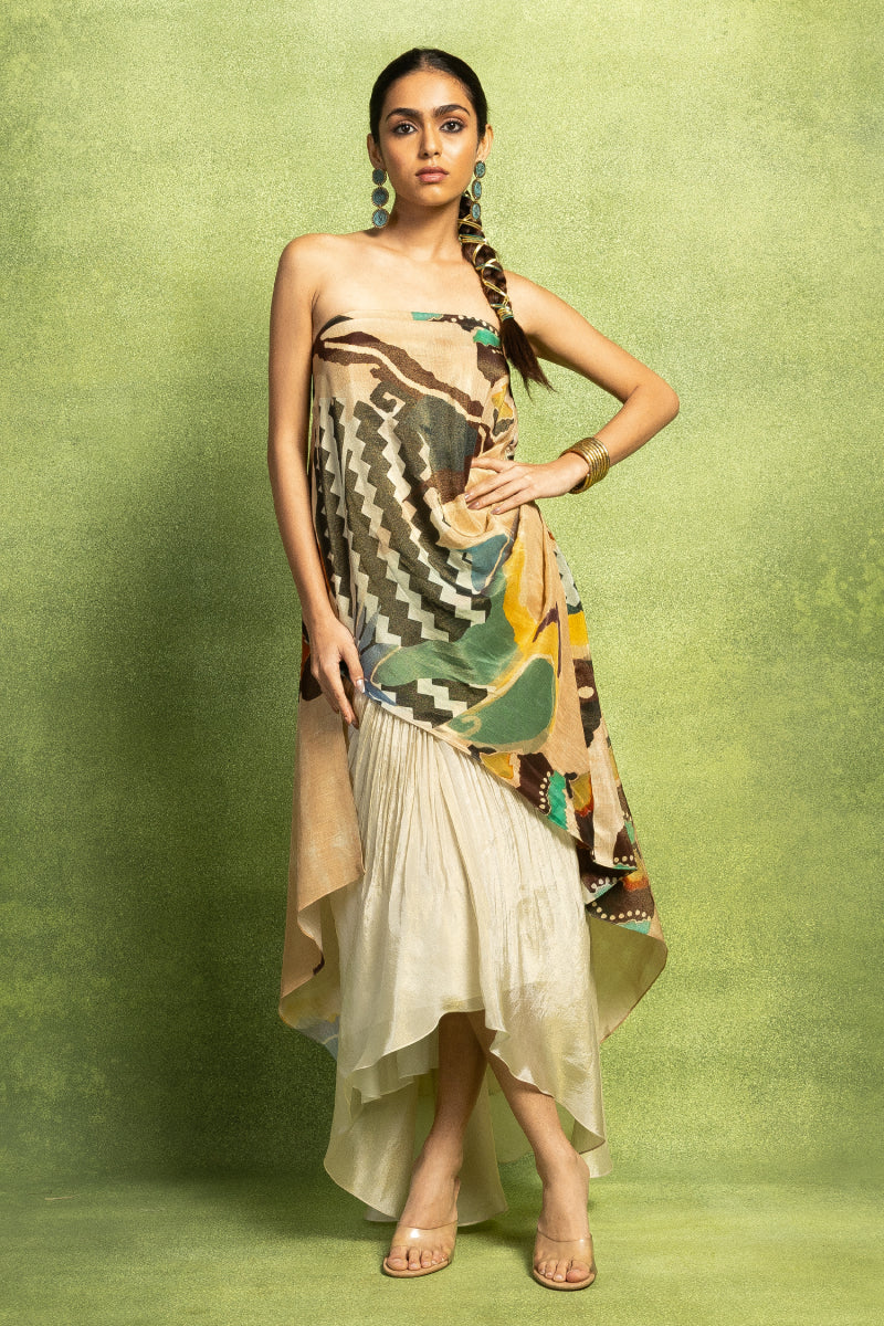 Draped Off Shoulder Top and Skirt Set