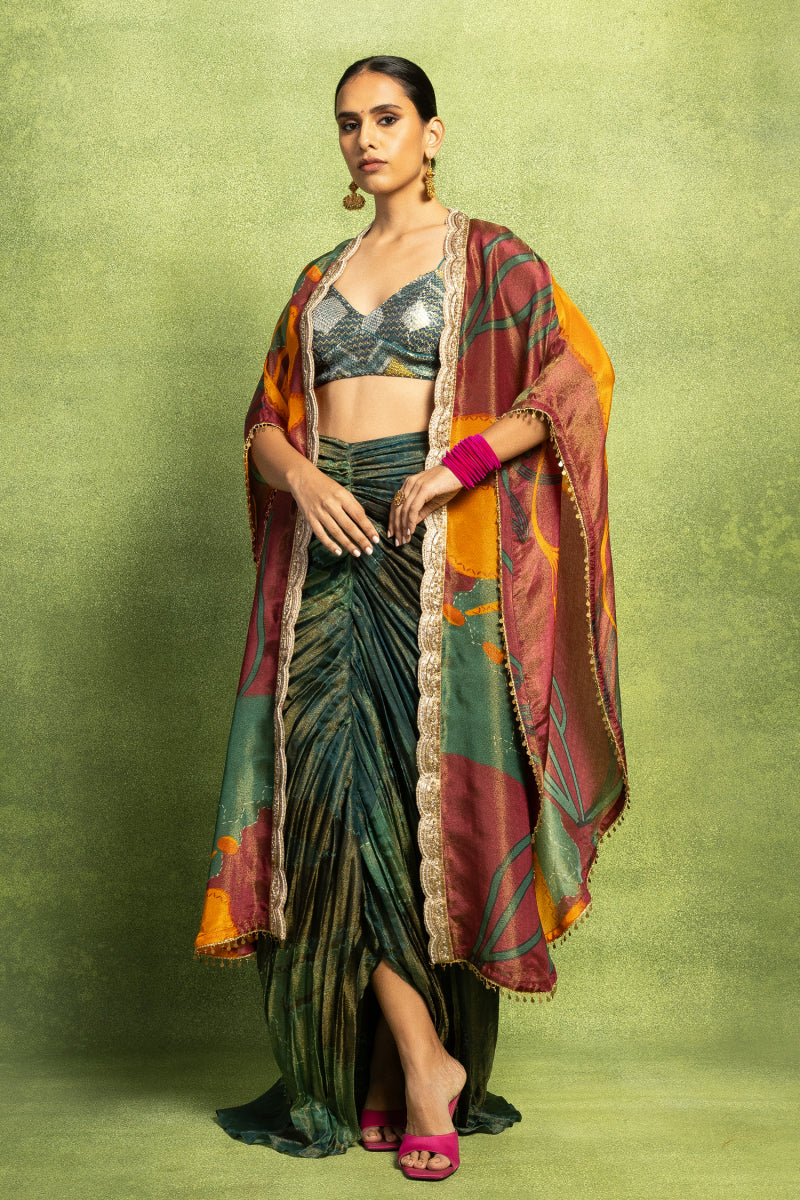 Hand Embroidered Jacket and Skirt Set.