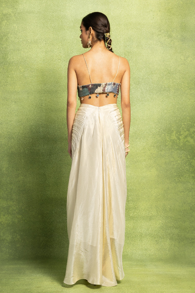 Beige Hand Pleated Skirt Set