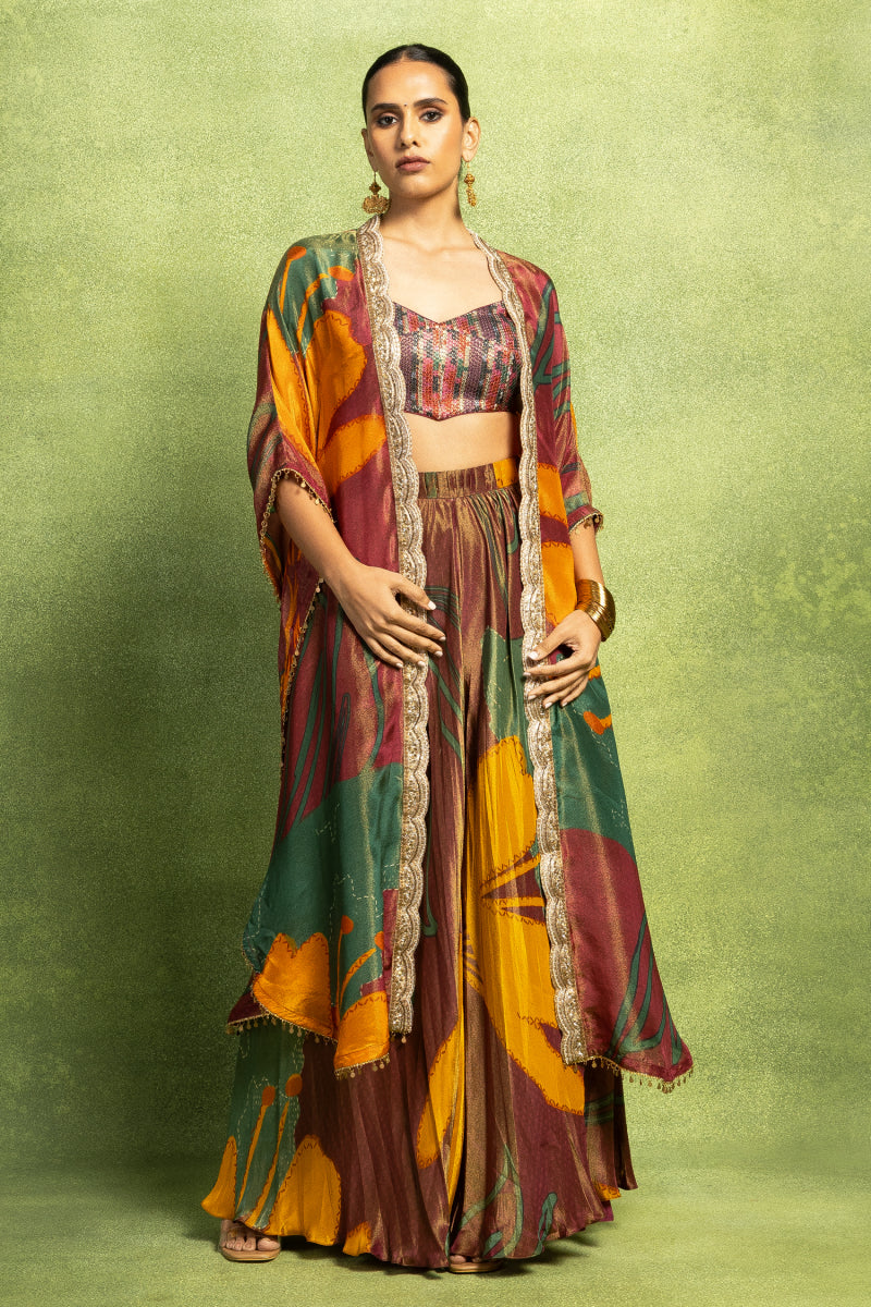 Hand Embroidered Jacket and Gathered Pant Set
