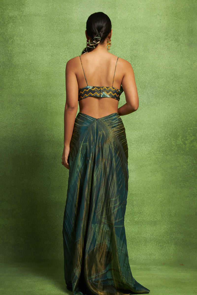 Teal Bustier with a Pleated Skirt Set