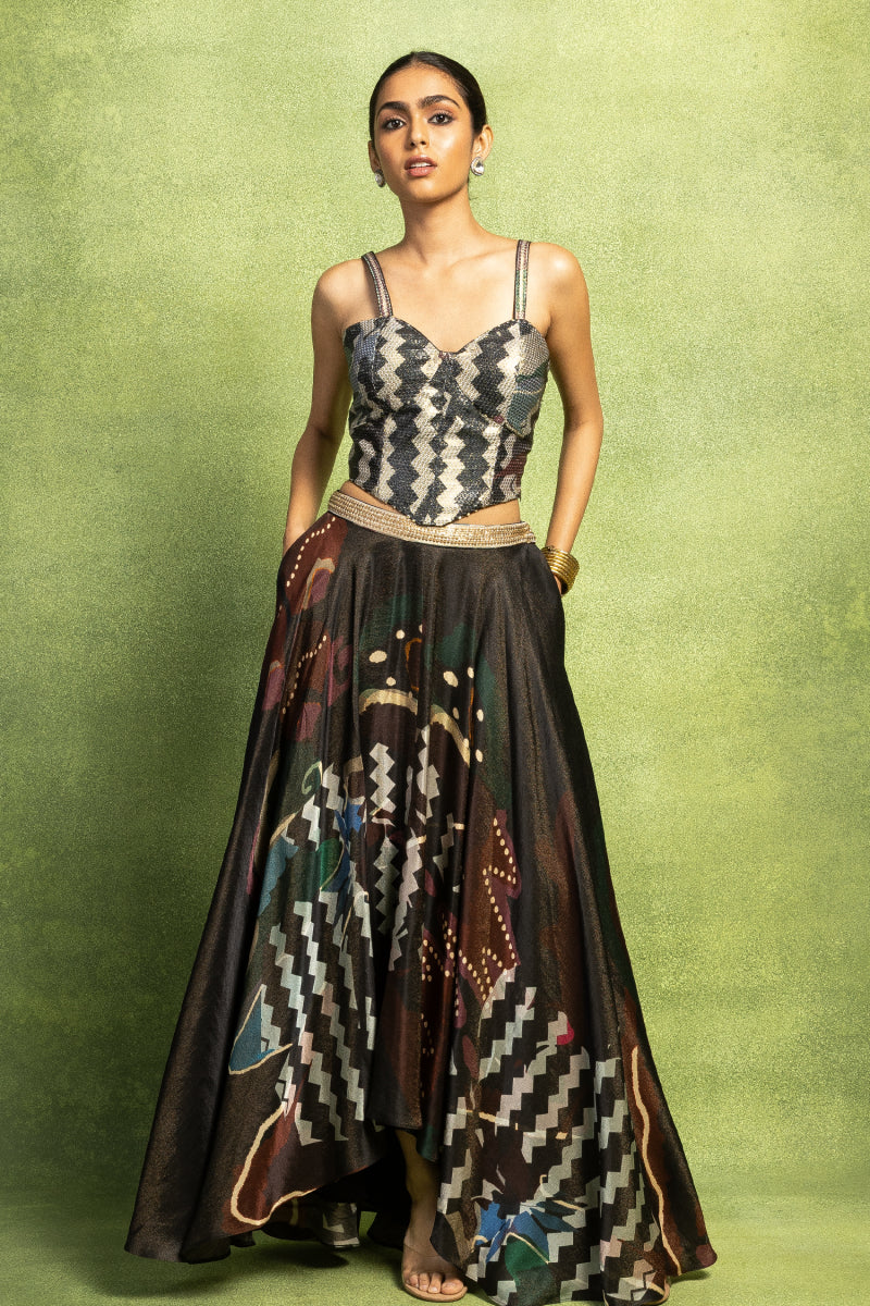Black Corset Skirt Set