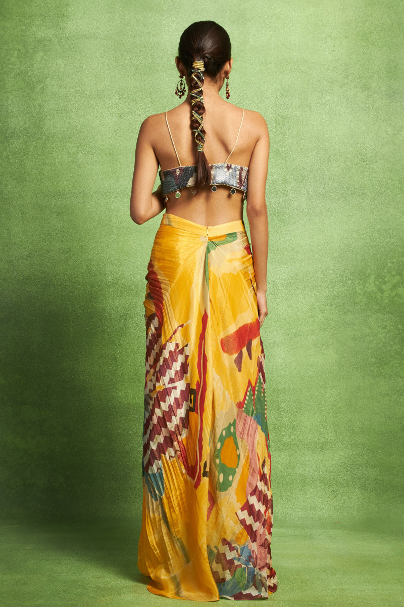 Abstract Print Hand Pleated Skirt Set
