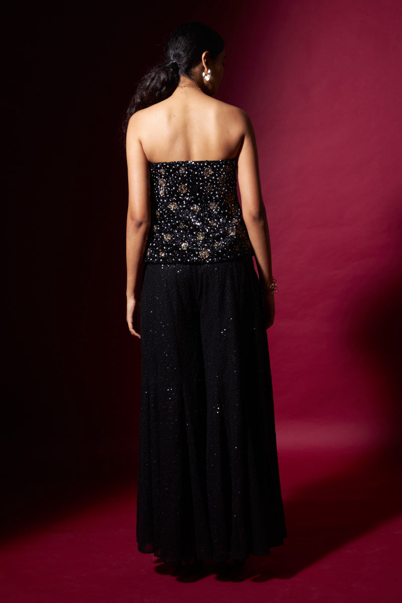 Hand Embroidered Black Off-Shoulder Set