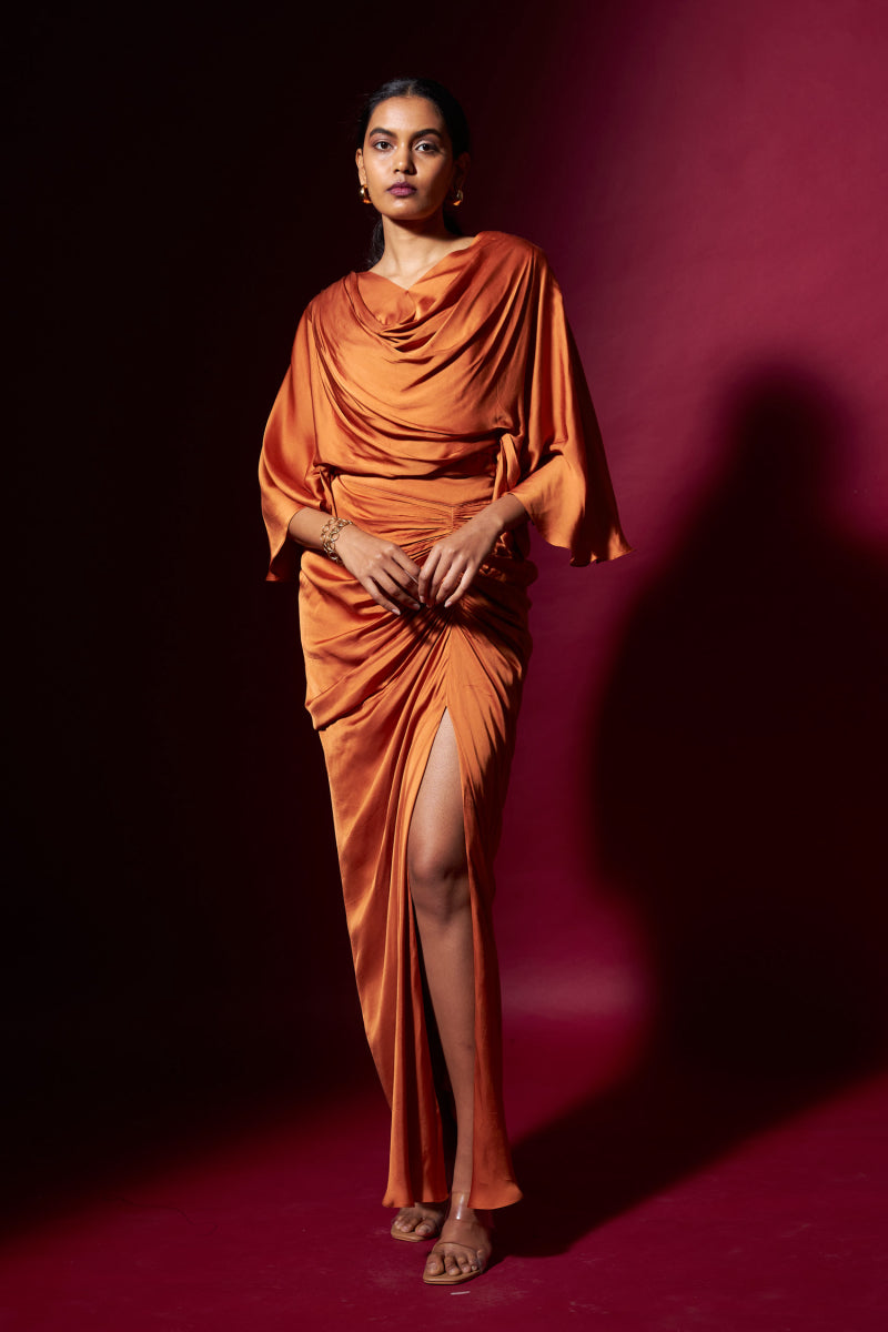 Cowl Top And Draped Skirt Set