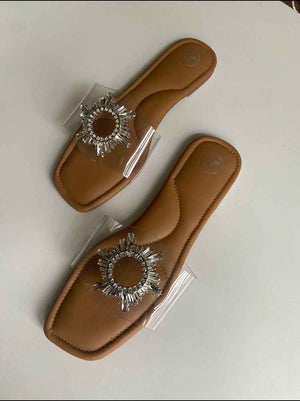 Brown Star Sliders Open - Toe Flats