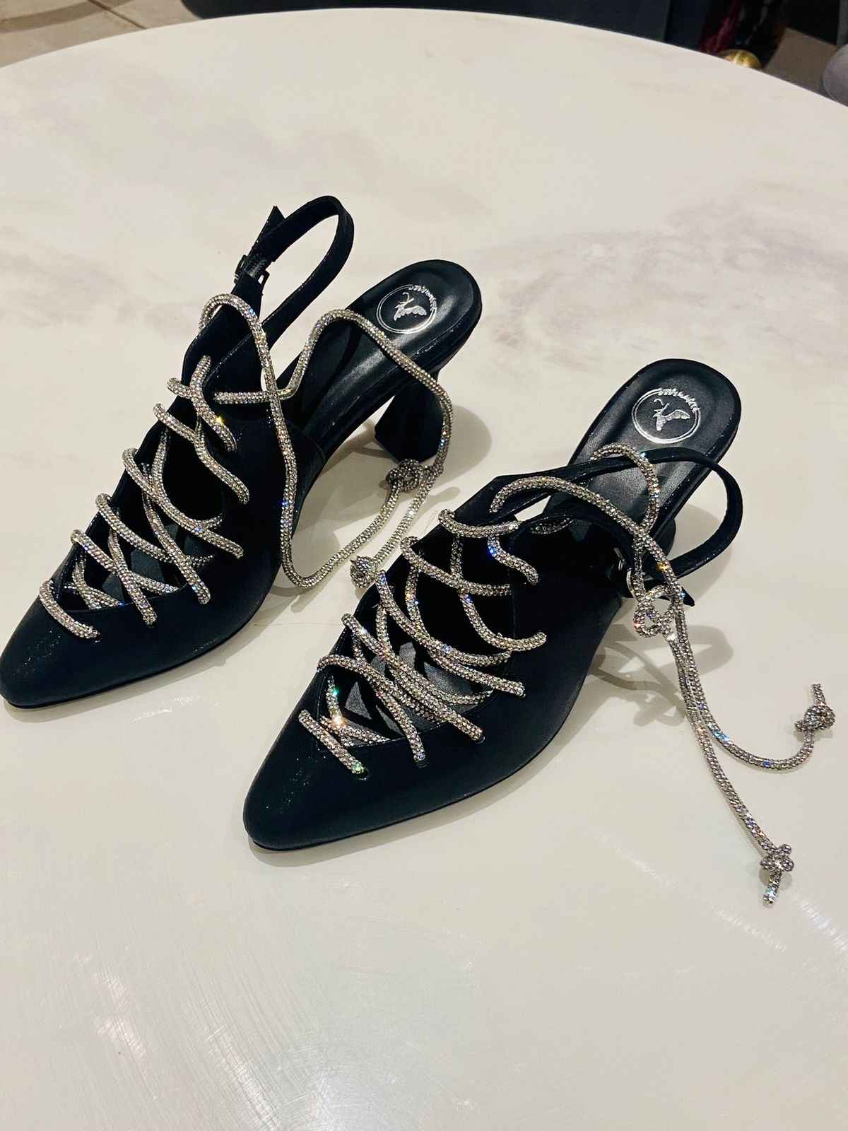 Black Stringy Sneaker Open Toe Heel Sandals