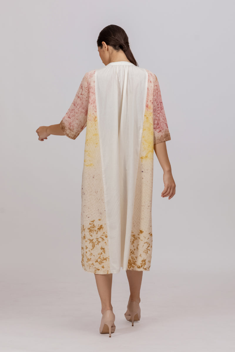 Mesh Panel Mesh Ecoprint Khadi Panelled Dress
