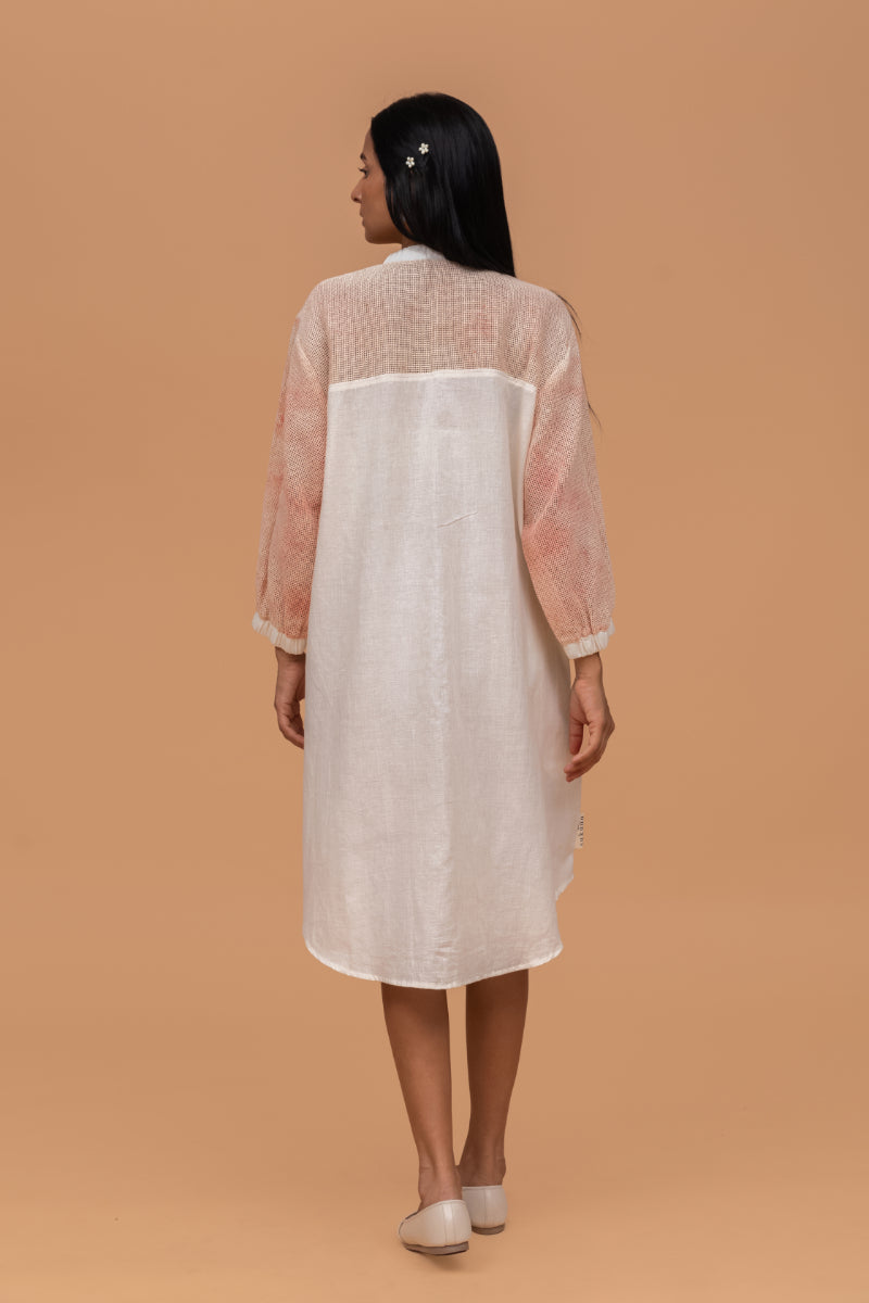 Mesh Cotton Ecoprint Antifit Shirt Dress