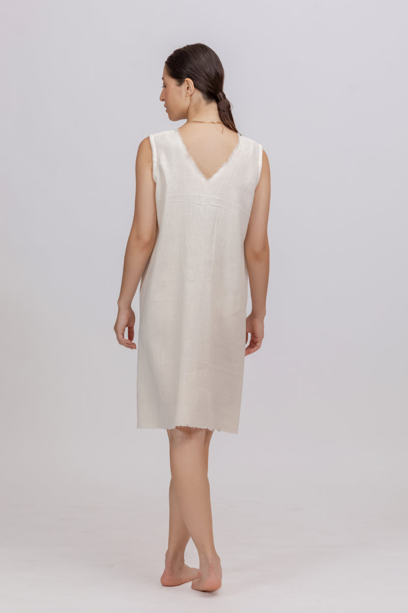 Twill Off White Western Dress In Twill Khadi