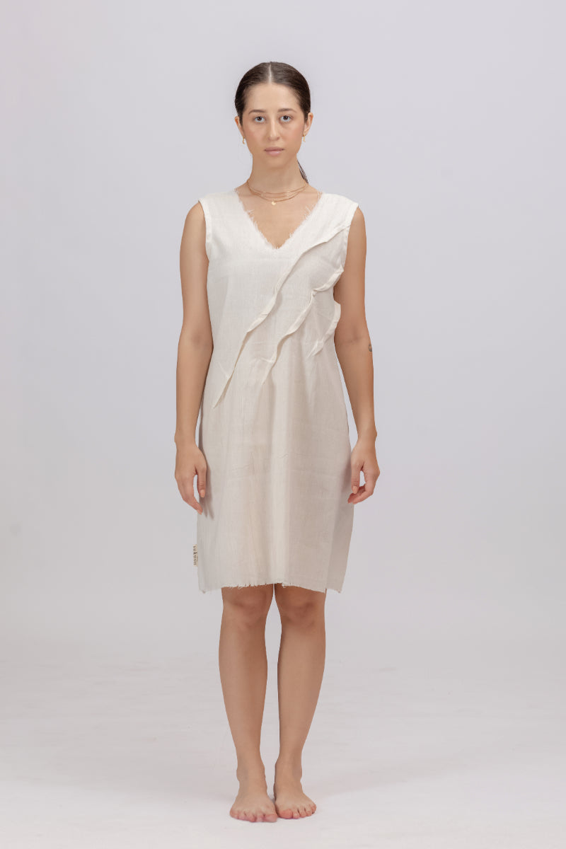 Twill Off White Western Dress In Twill Khadi