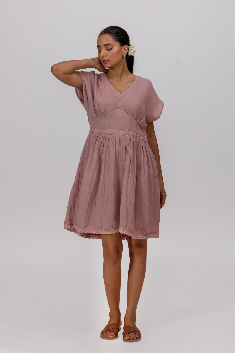 Rose Pink Gots-Certified Wrinkle Cotton Summer Frock