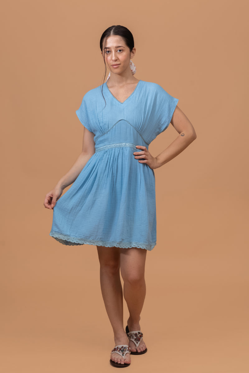 Ocean Blue Gots-Certified Wrinkle Cotton Summer Frock
