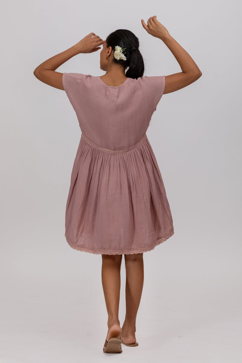Rose Pink Gots-Certified Wrinkle Cotton Summer Frock