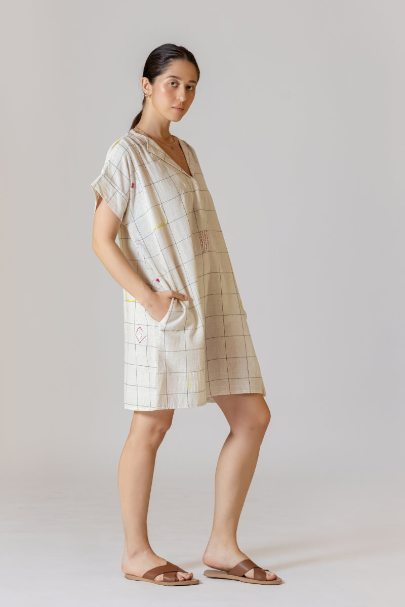 Antifit Indigo Dyed Checks Kala Cotton Embroidered Tunic