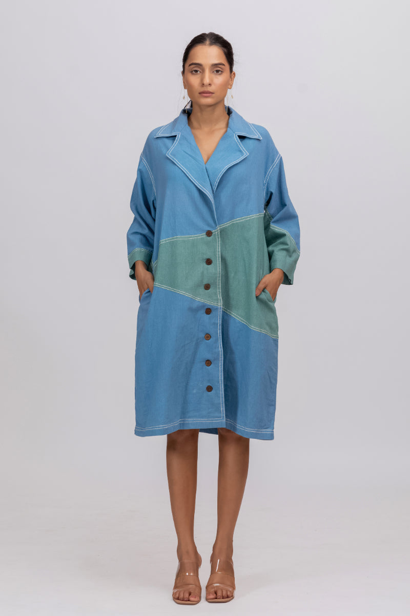 Blue Green Natural Dyed Overcoat In Kala Cotton
