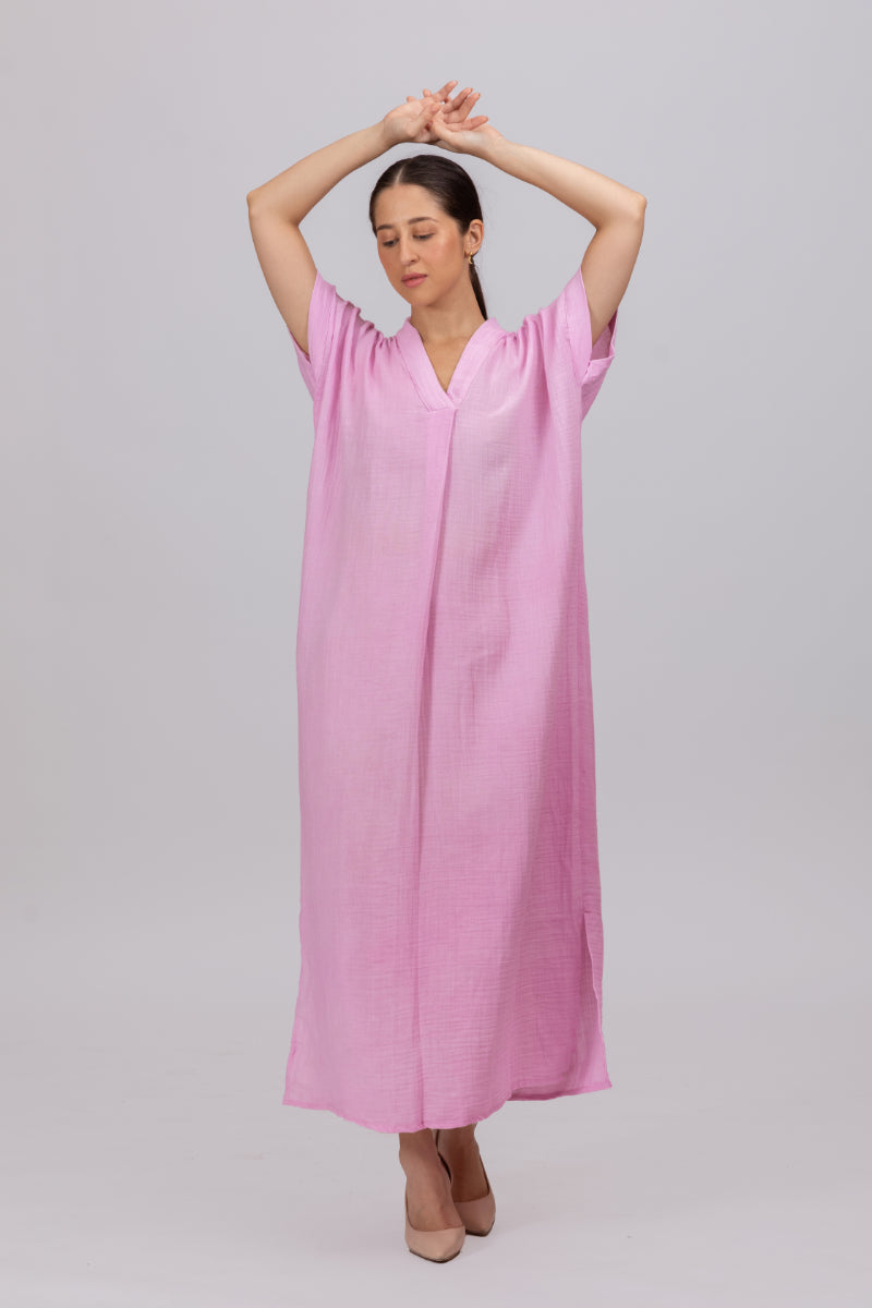 Lilac Gots Certified Wrinkle Cotton Maxi Dress