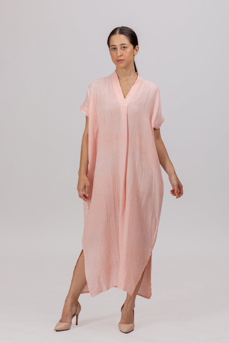 Champagne Peach Gots Certified Wrinkle Cotton Maxi Dress
