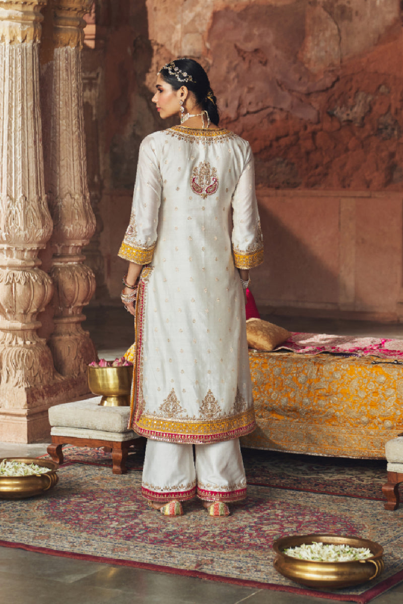 SUMAIRA - DAISY IVORY LONG KURTA WITH PALAZZO AND DUPATTA