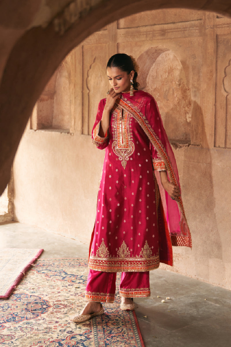 SUMAIRA - HOTPINK LONG KURTA WITH PALAZZO AND DUPATTA