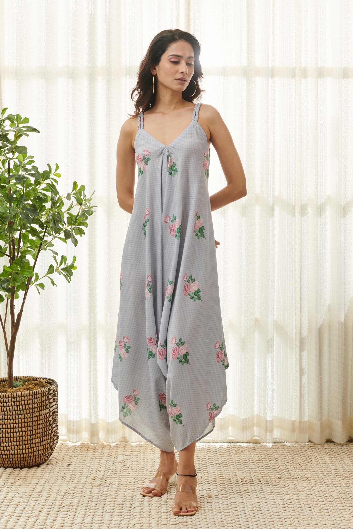 Soft Blue Polka Dot Palazzo Jumpsuit