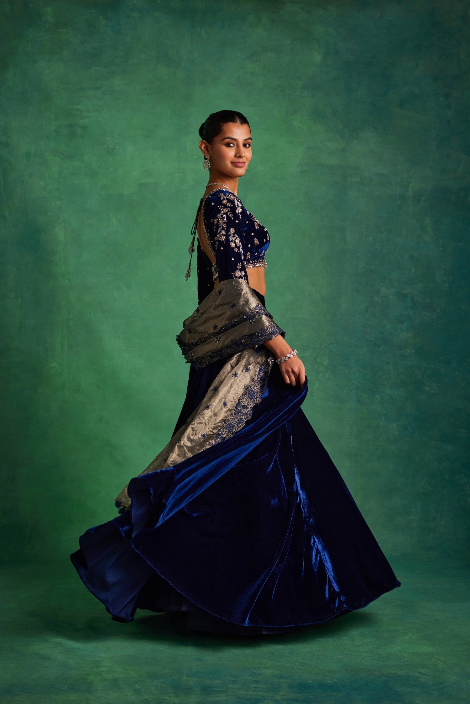 Blue Velvet Lehenga And Blouse