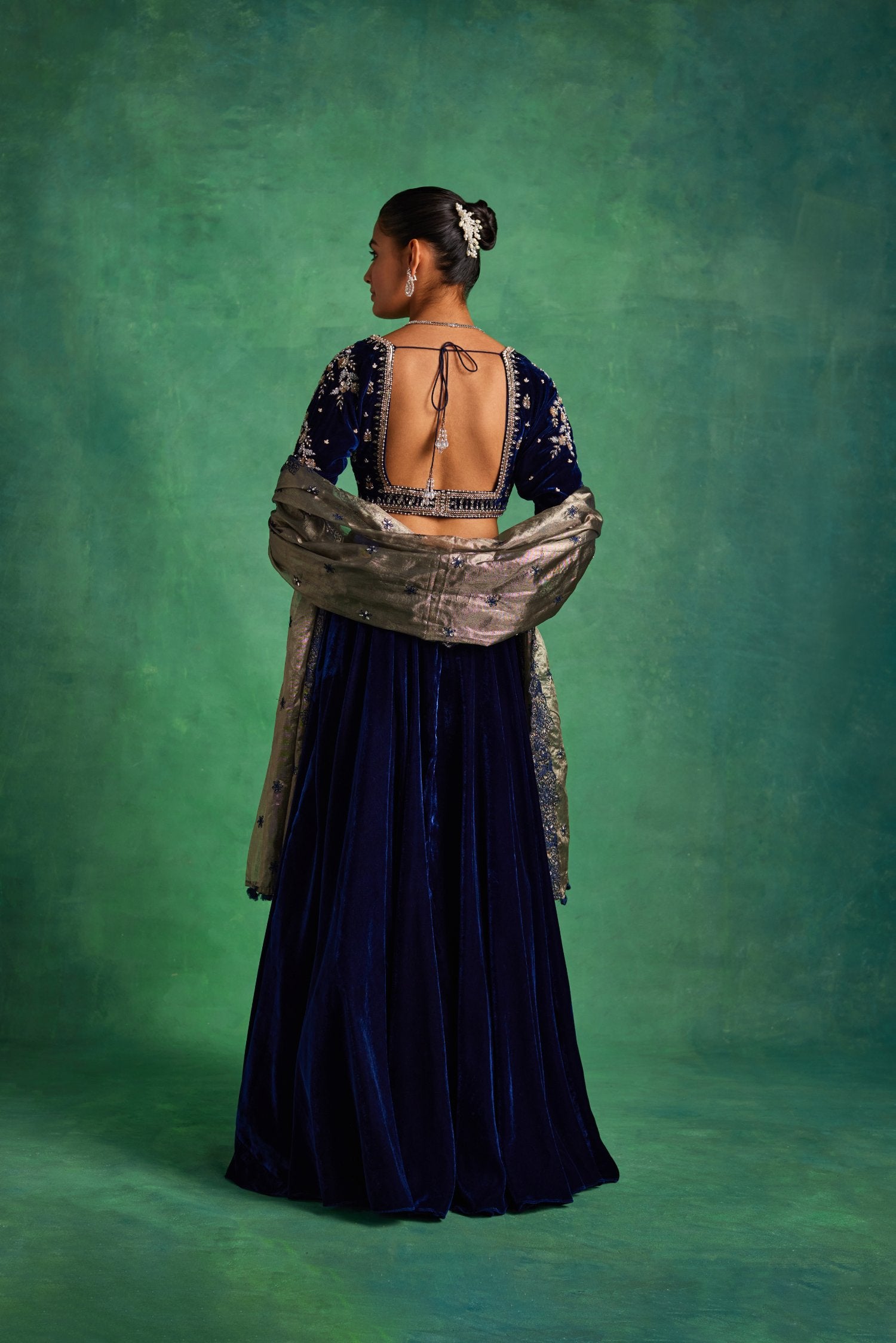 Blue Velvet Lehenga And Blouse