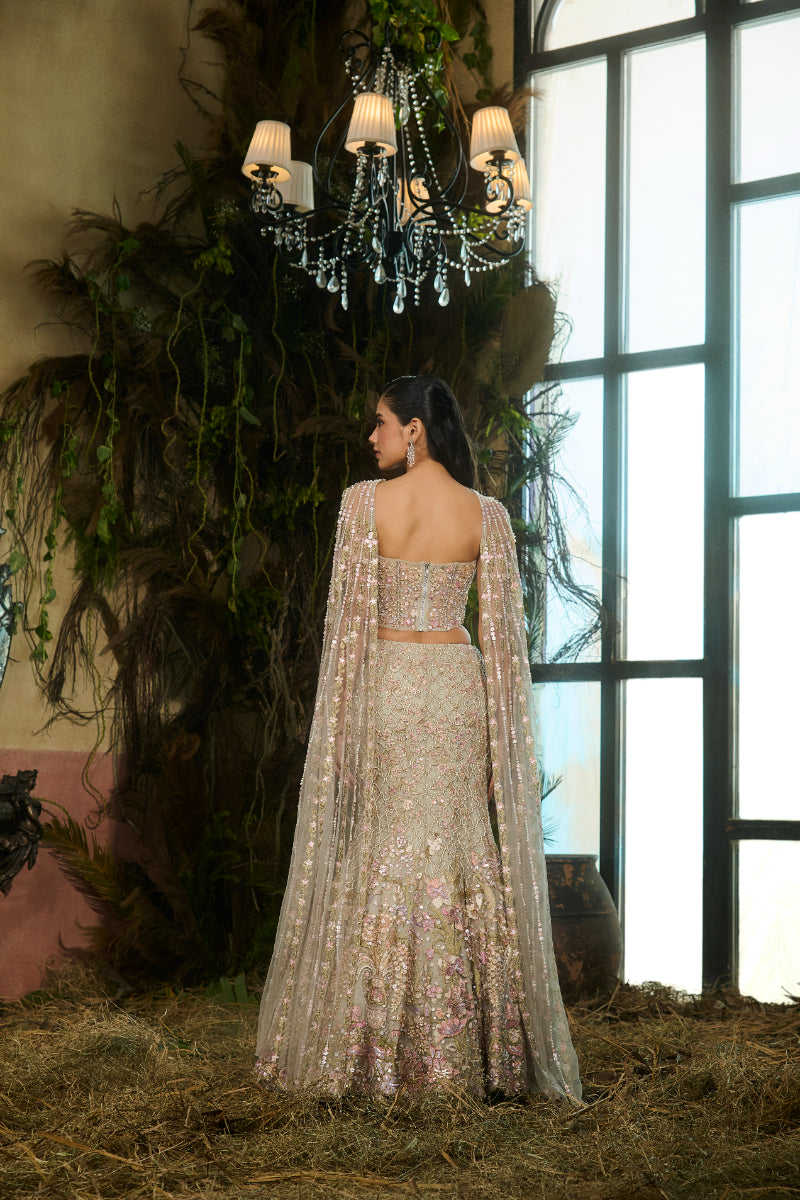 Fish Cut Lehenga, Corset, Dupatta