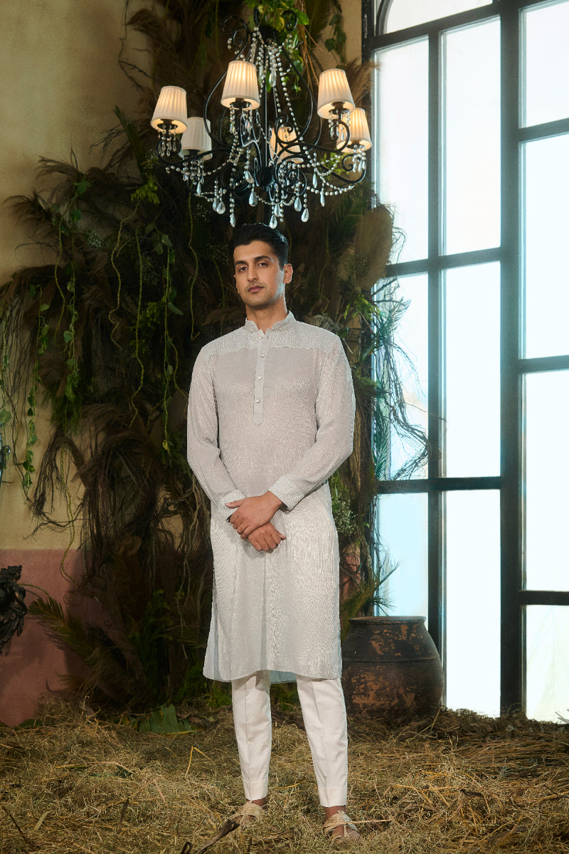 Metallic Powder Blue Kurta, Pants