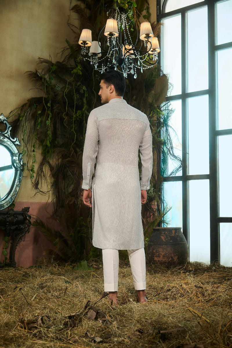 Metallic Powder Blue Kurta, Pants