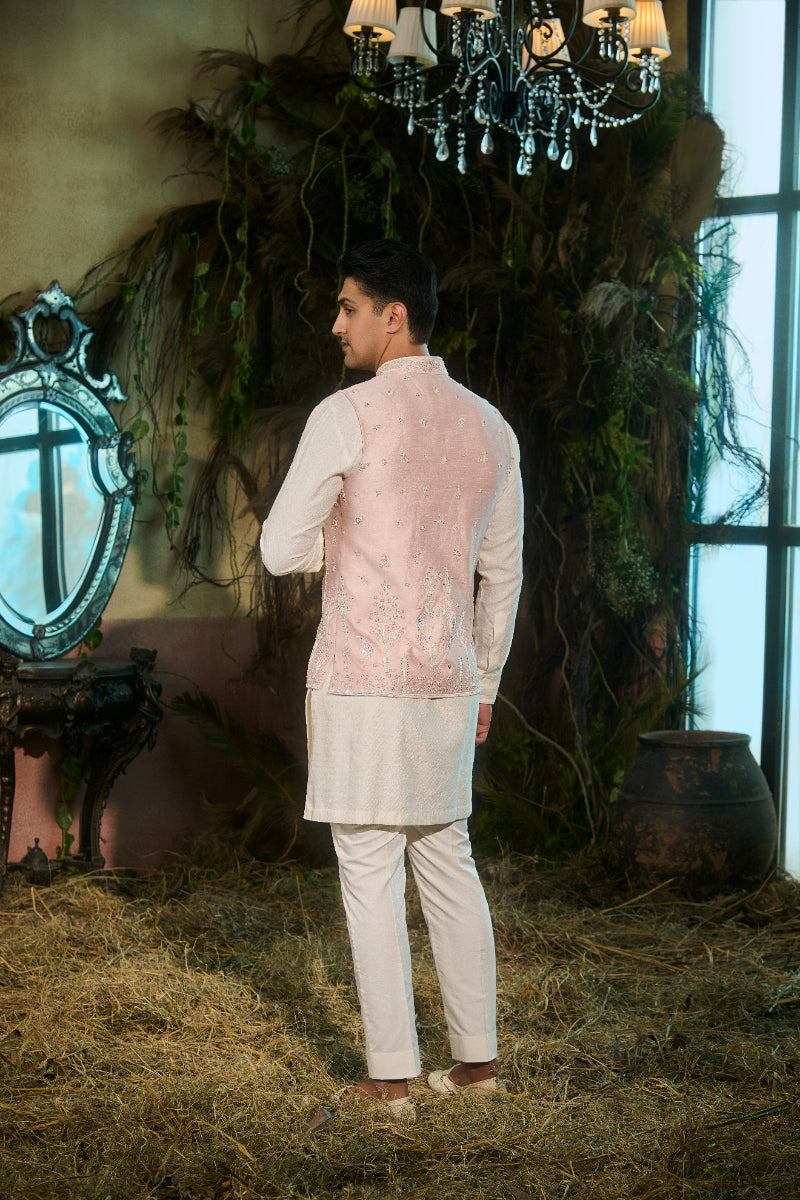 Light Pink Nehru Jacket, Kurta, Pants