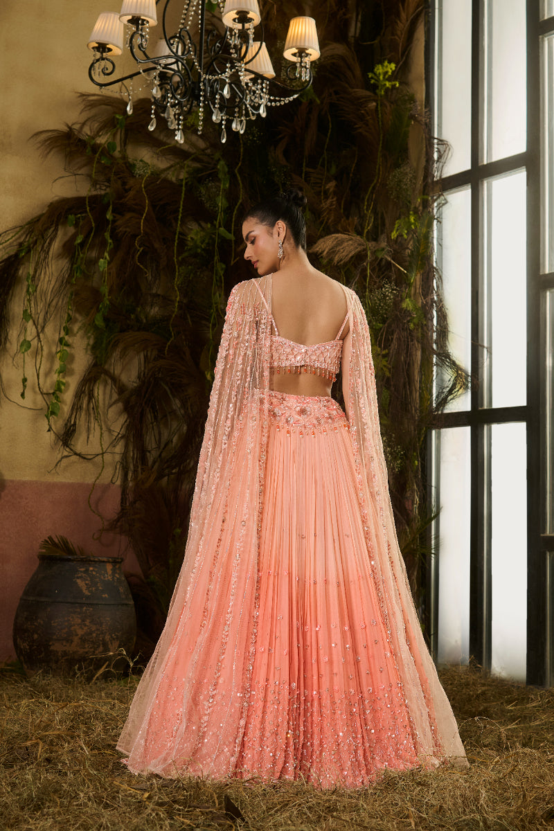 Ombré Lehenga With Crystal Embroidered Blouse And Dupatta