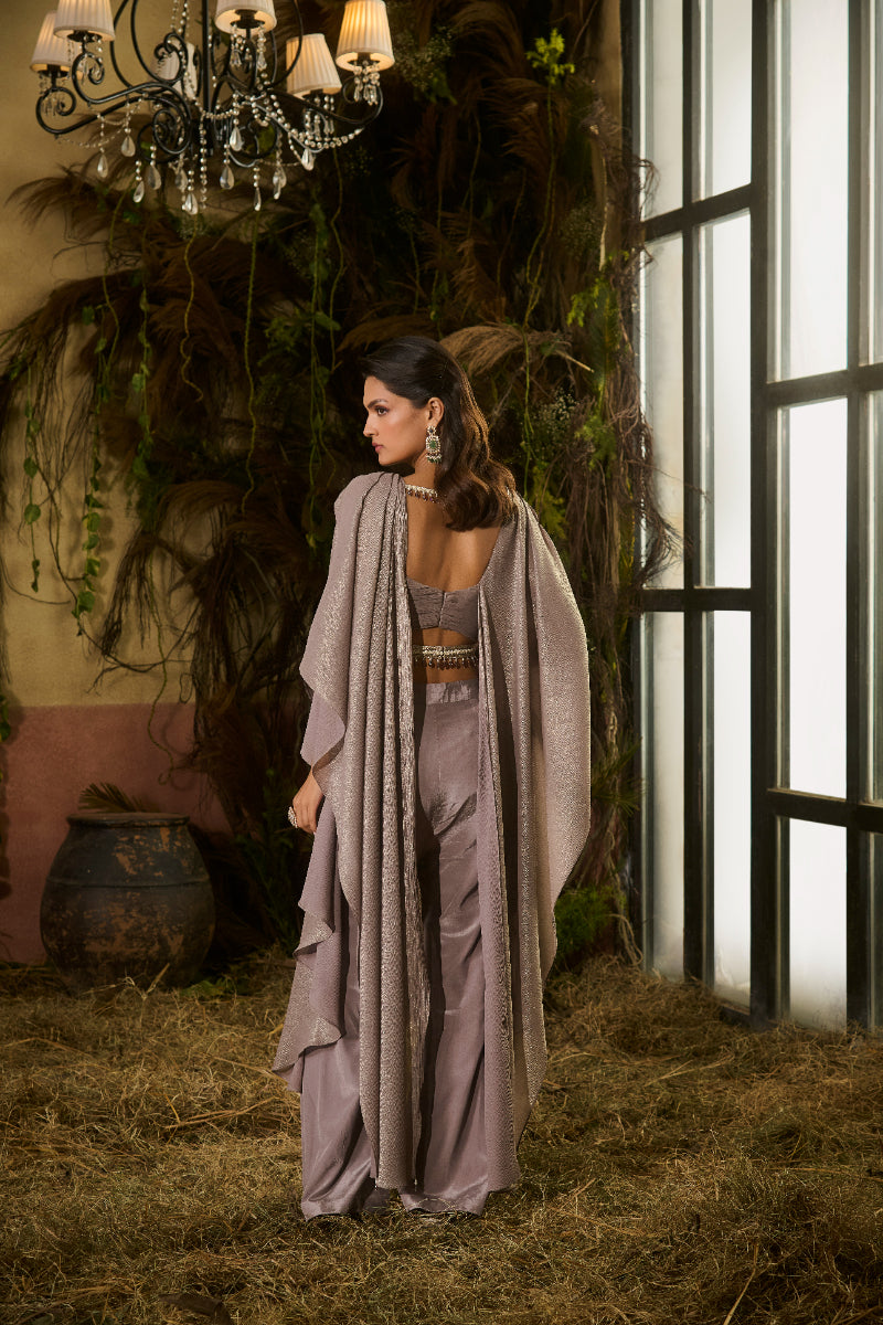 Draped Top With Embellished Belt, Pants