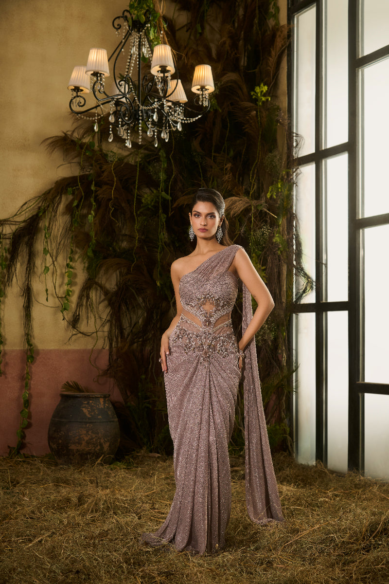 Metallic Saree Draped Gown