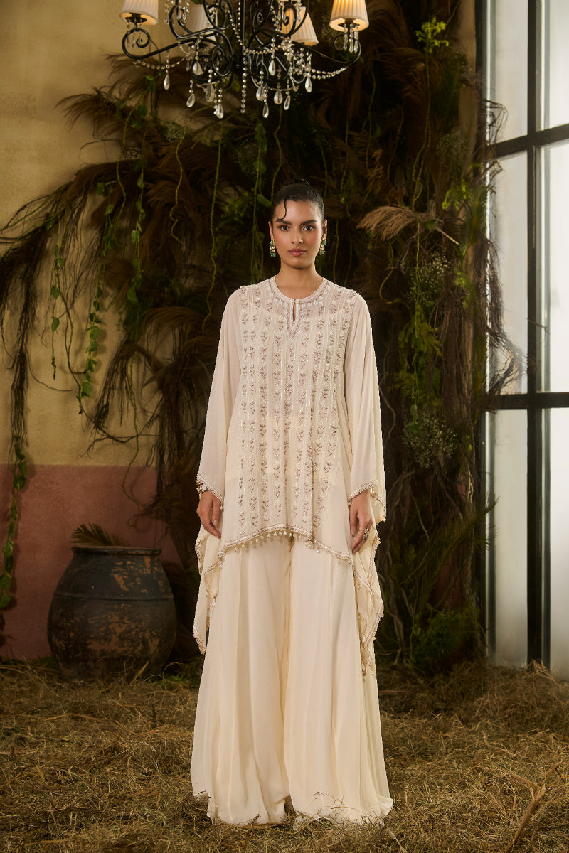 Ivory Kaftan Kurti With Sharara Pants