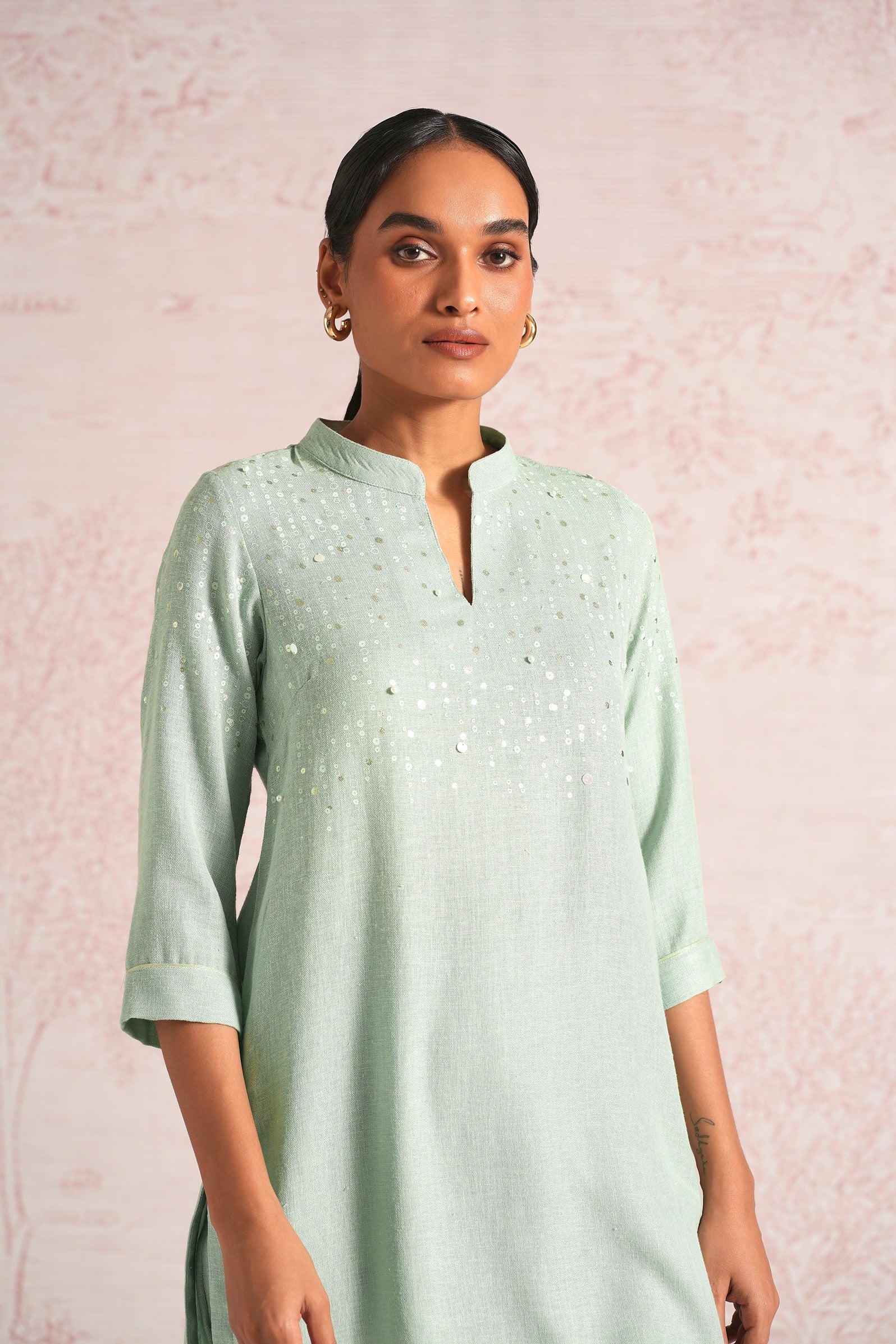 Shimmer Strings Kurta Pant Set - Cloud